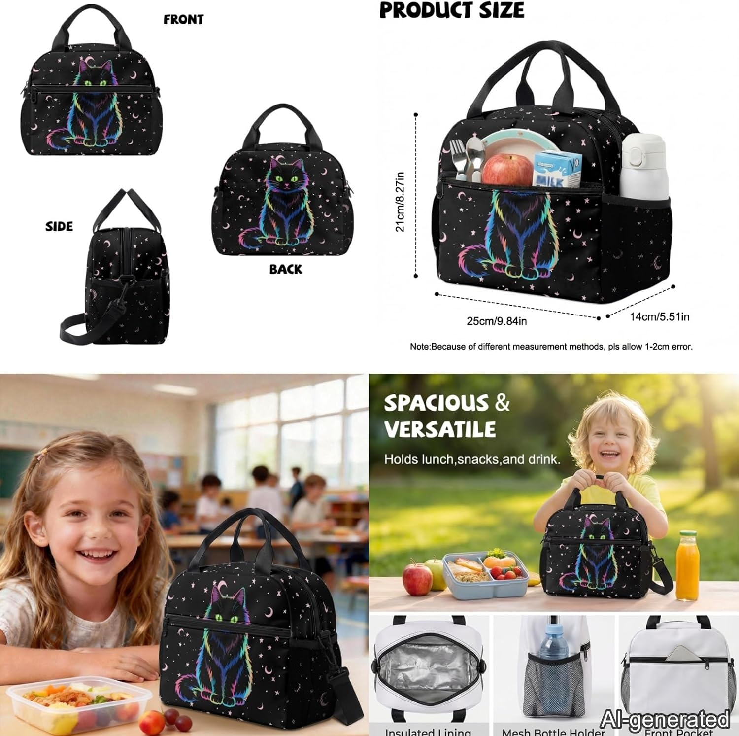 Cat Paw Moon Star Print Backpack for Kids Girls School Bags Teen Bookbags Set of 6 pcs Rucksack School Backpack with