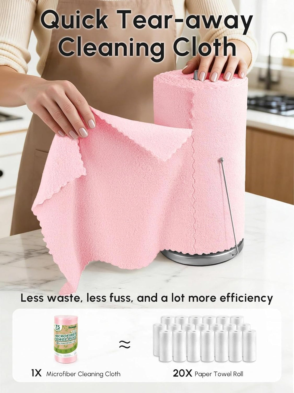 Microfiber Cleaning Cloths Roll, 75 Pack Tear Away Microfiber Towels Roll, 12" x 12" Lint Free Rags, Reusable