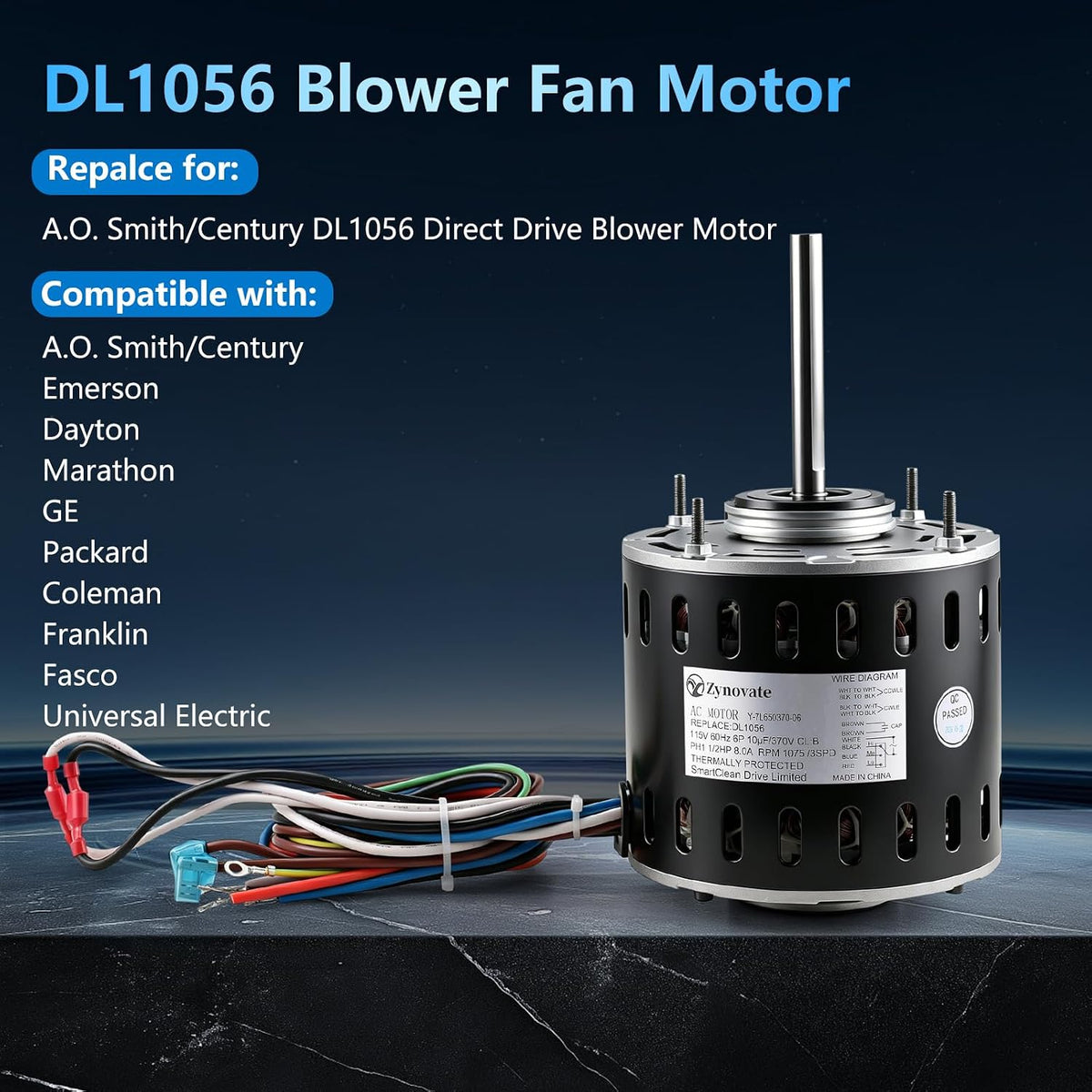 DL1056 Sleeve Bearing Direct Drive Blower Motor 1/2 HP 1075RPM 3 Speed 115V