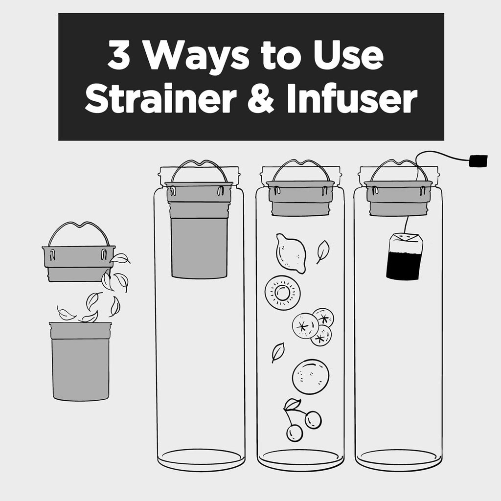 23 oz Glass Water Bottle with Infuser and Bamboo Lid Stainless Steel Handle - Tea Infuser Bottle