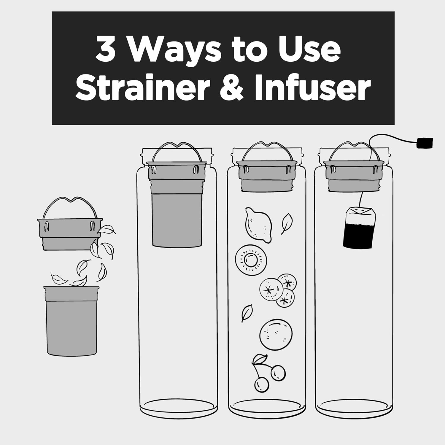 23 oz Glass Water Bottle with Infuser and Bamboo Lid Stainless Steel Handle - Tea Infuser Bottle