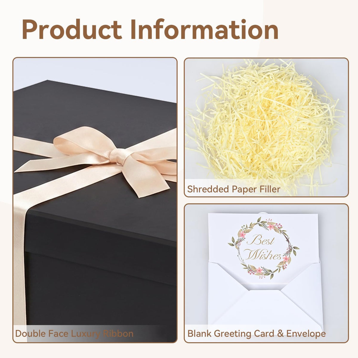 Large Black Gift Box with Lid for Presents, 16.5"x13"x5.5"