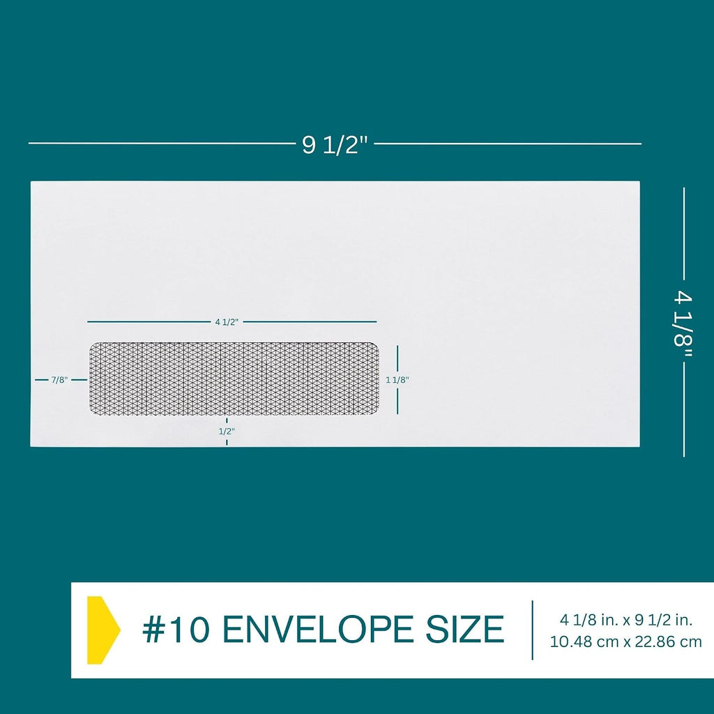 #10 Left Window Self Seal Envelopes - 500/Pack - 4 1/8 x 9 1/2 Inch Business Envelopes #10 With Flip & Seal Closure