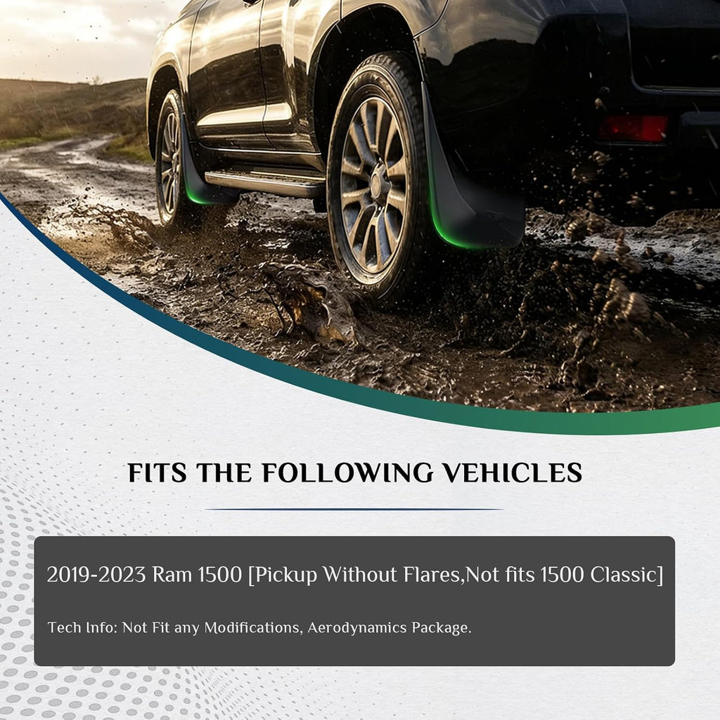 Mud Flaps Fit for 2019-2023 Ram 1500 Splash Guards, Fit for Without OEM Fender Flares, (Excl. Dual Rear Wheels or