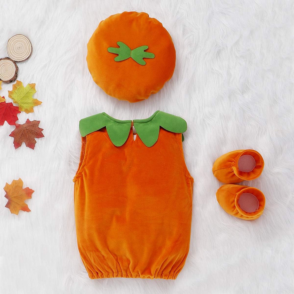 Toddler Baby Boy Girl Halloween Outfit Pumpkin Bodysuit Halloween Costumes Romper Tops Hat Footies