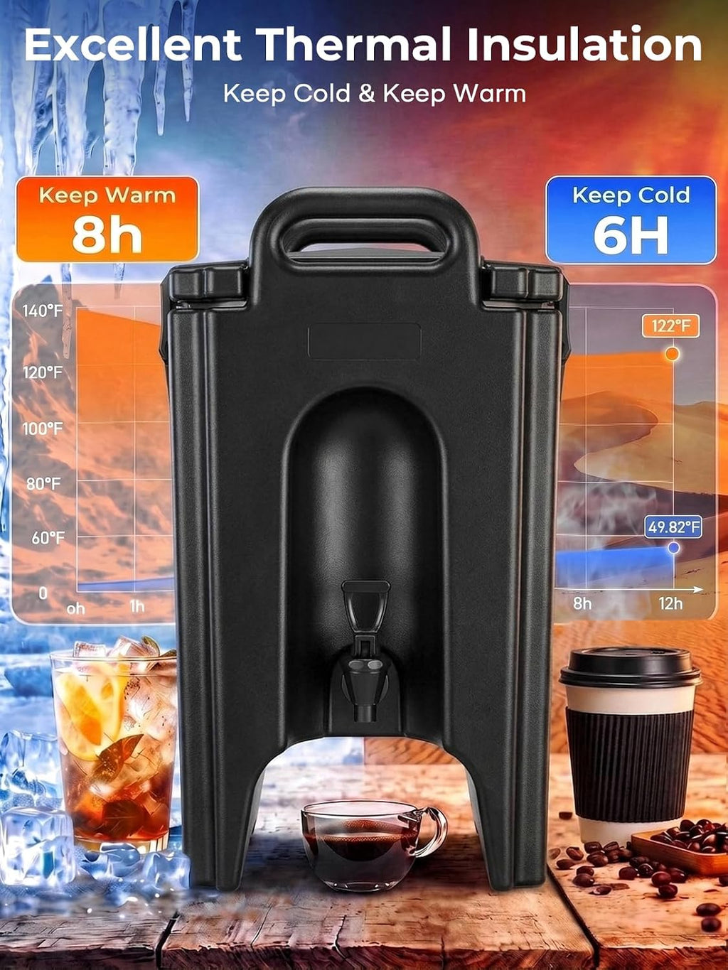 Pro Insulated Beverage Dispenser 5 Gal, Hot Cold Commercial Catering