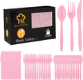 90 Pieces Pink Plastic Cutlery Set