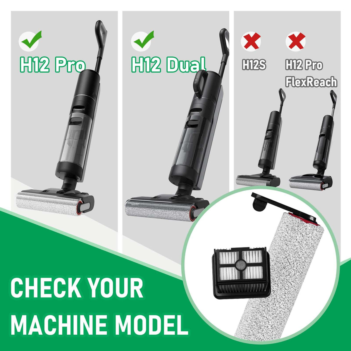 Klypticfit Replacement Brush Rollers & HEPA Filter Kit for Dreame H12 Pro