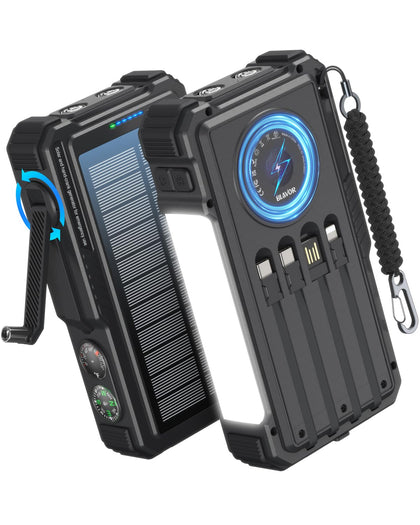 Solar Power Bank with Hand Crank and Built-in 4 Cables 20000mAh