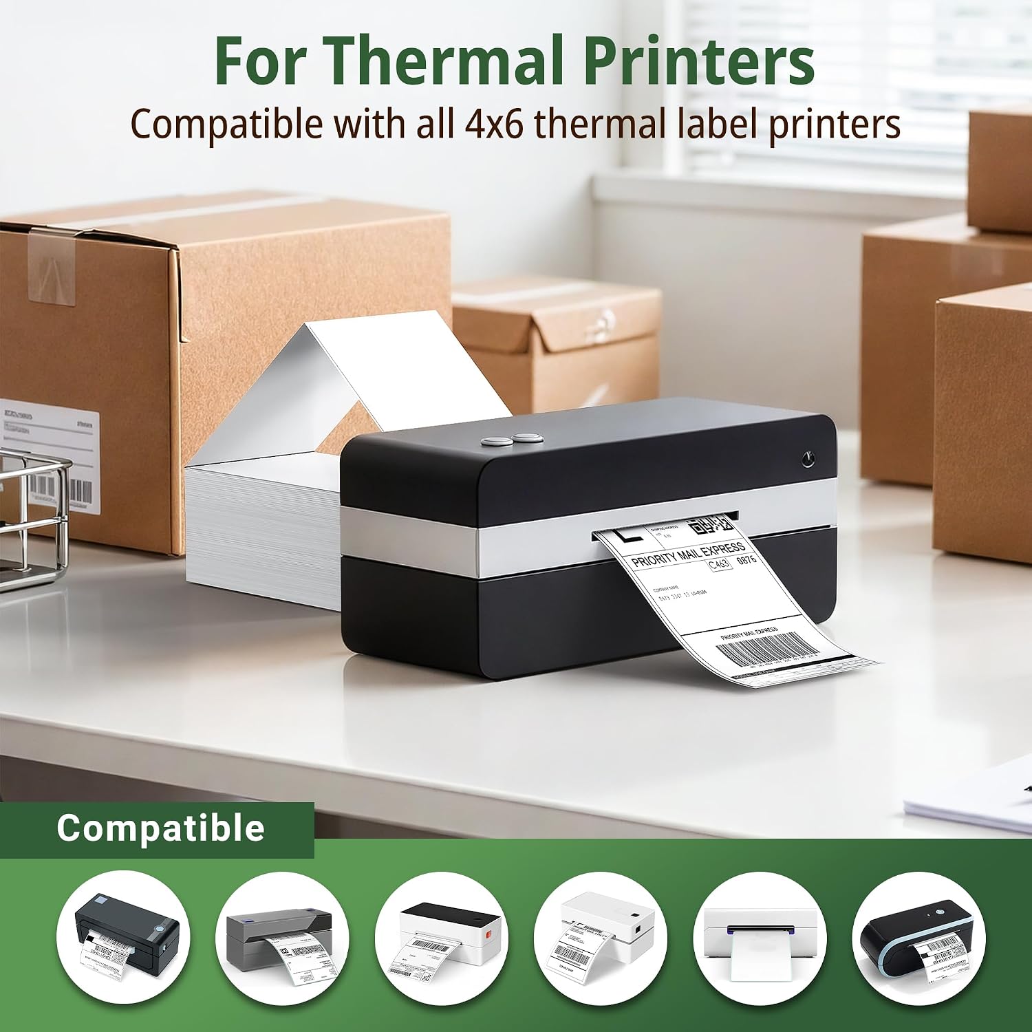 Direct Thermal Labels Fanfold: 4" x 6" Shipping Labels Adhesive 500Pcs | Resistance to Water Grease Scratches, Three