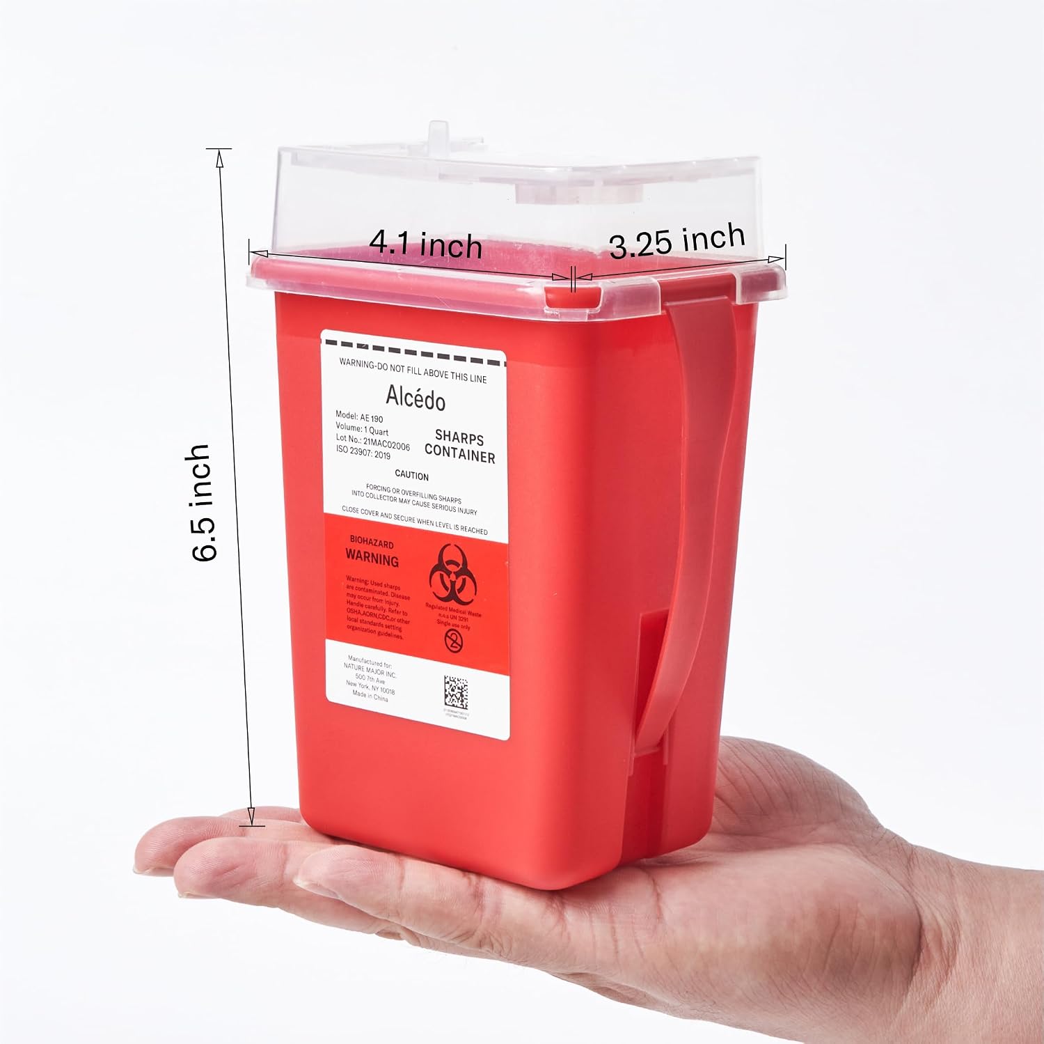 Sharps Container 1 Quart (1-Pack) for Home Use & Travel Disposal | Small & Portable, Convenient Handle, Built-In