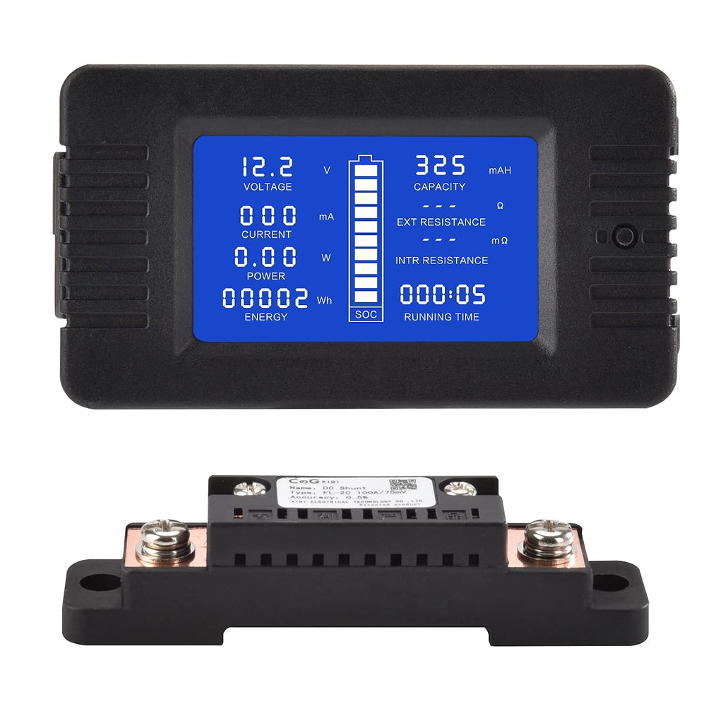 DC Multifunction Battery Monitor Meter with Shunt,0-200V,0-100A, LCD Display Digital Current Multimeter Voltmeter