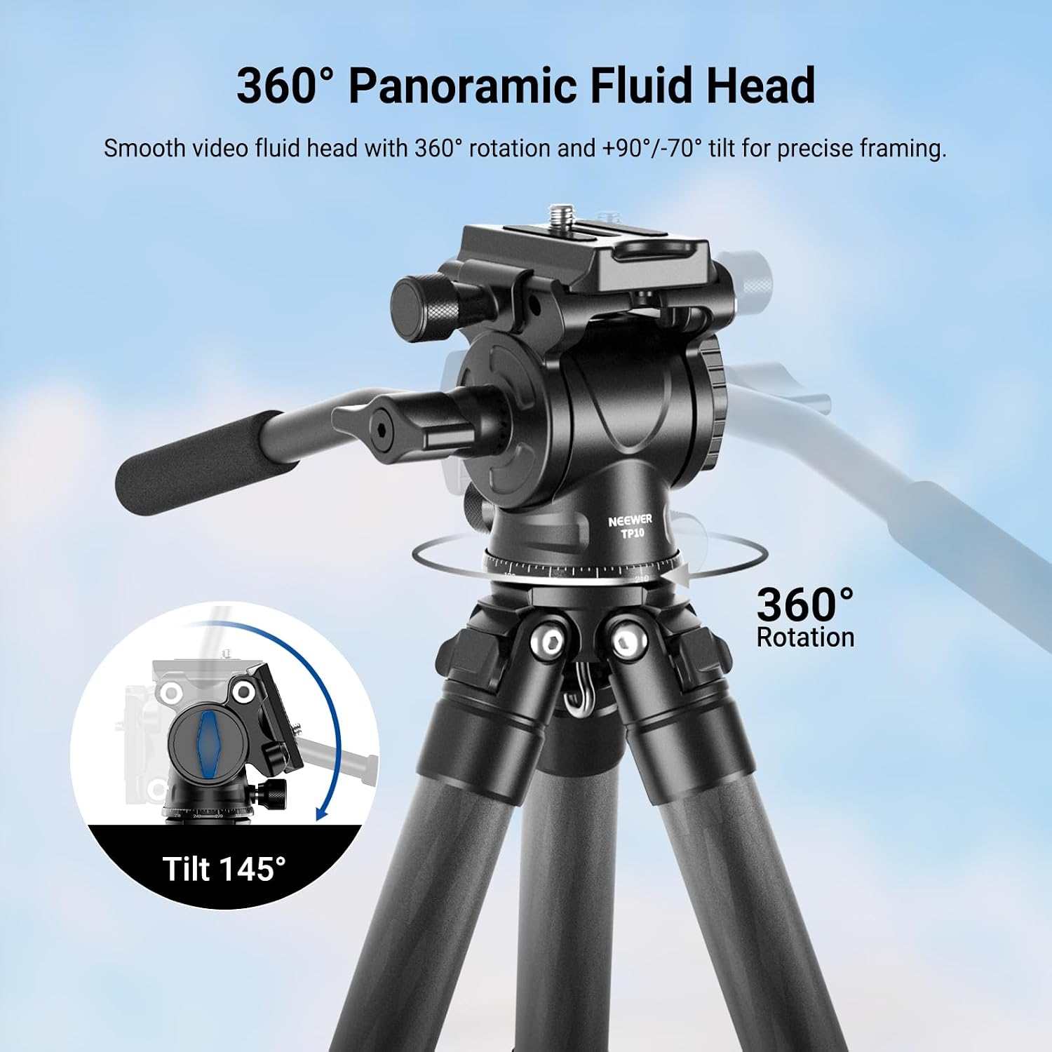 Carbon Fiber Desktop Mini Tripod for Camera, Tabletop Portable Travel Tripod with Video Fluid Head, QR Plate for