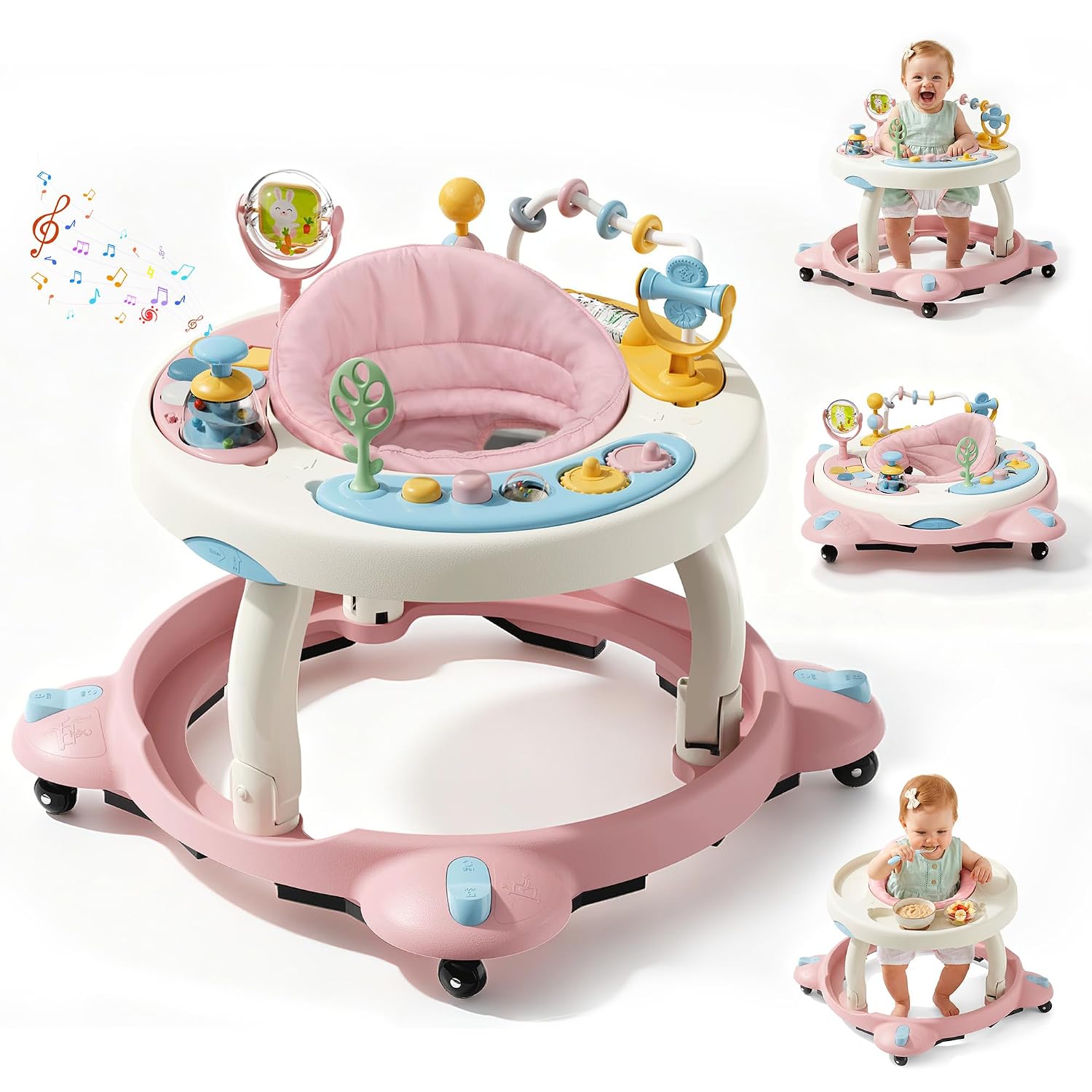 Baby Walker with Wheels,3-in-1 Foldable Infant Walker for Baby 6-12 Months,360° Rotating Seat with Activity
