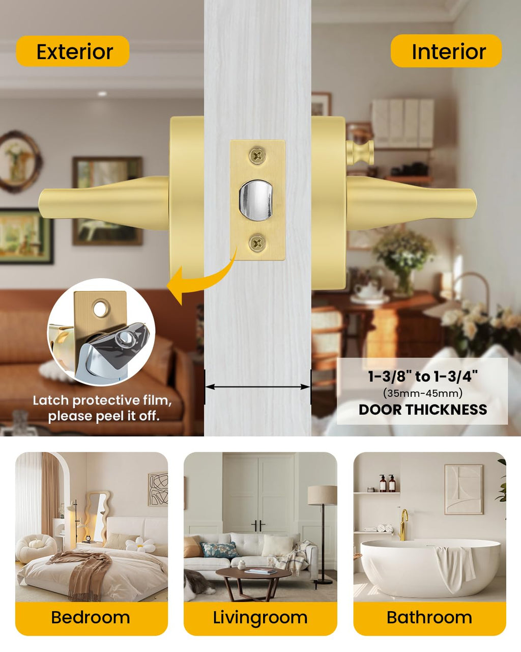 Brushed Gold Door Handles Interior Privacy Door Handle 8 Pack