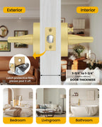 Brushed Gold Door Handles Interior Privacy Door Handle 8 Pack