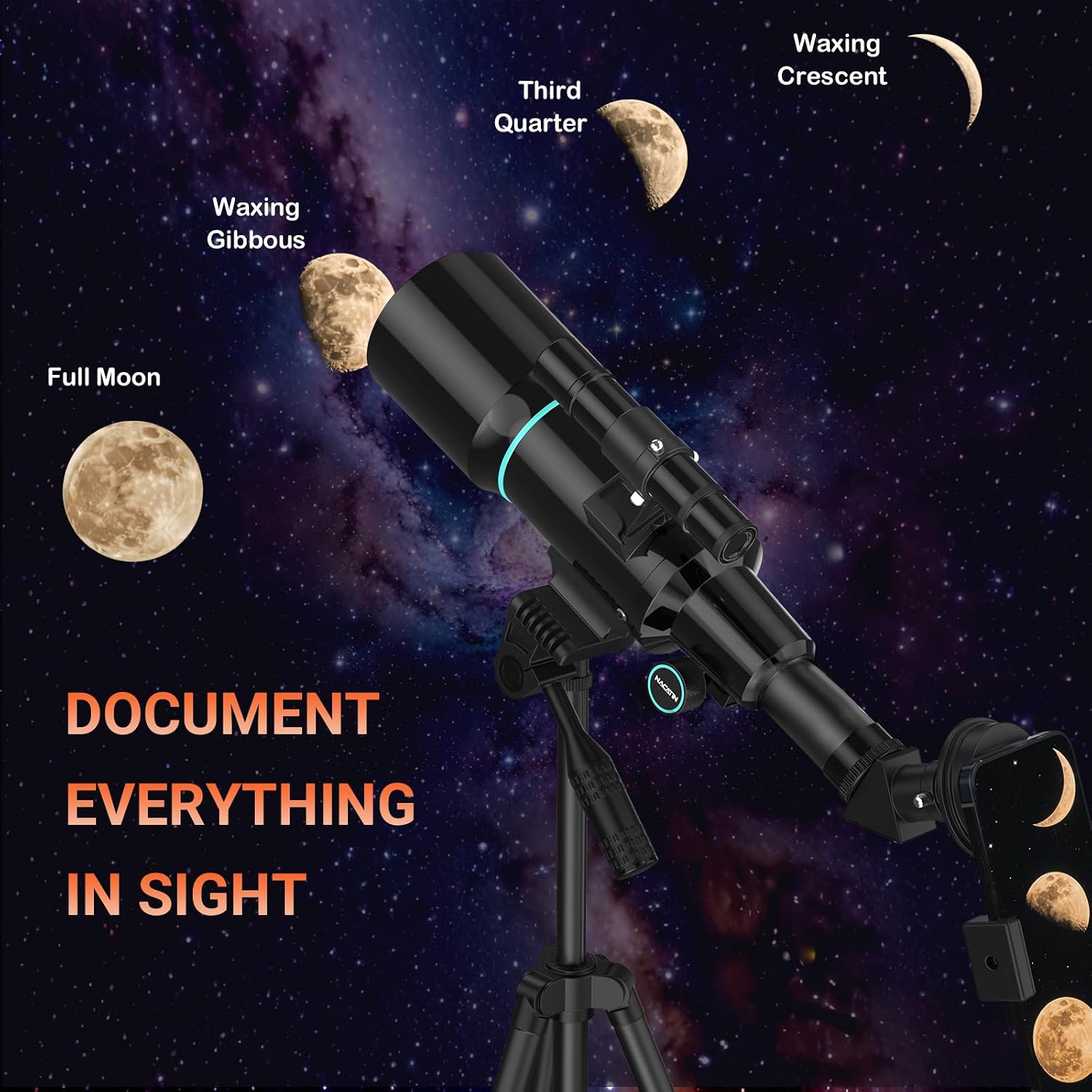 Telescope for Adults, 70mm Aperture 300mm Portable Refractor Telescope with 3 Eyepieces - Complete Kit with Phone
