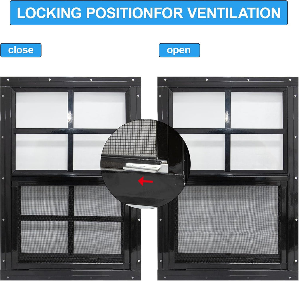 2 Pack Shed Windows with Black Frame, 18x 23 Flush Mount Small Window with Tempered Glass and Fiberglass Screen for