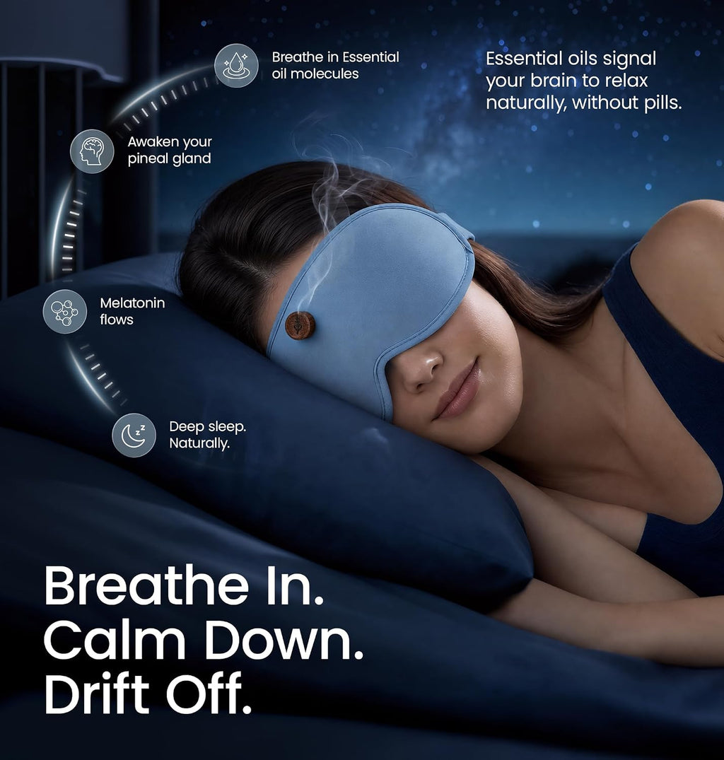 Essential Oils Diffuser Sleep Mask Bamboo Cotton with Aromatherapy, Lavender 3D Eye Mask Blackout, Magnetic Wood