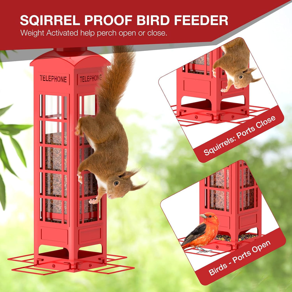 Squirrel Proof Bird Feeder for Outside Hanging, Weight-Activated Metal Bird Feeders, 3.2LB Large Capacity Mesh Tube