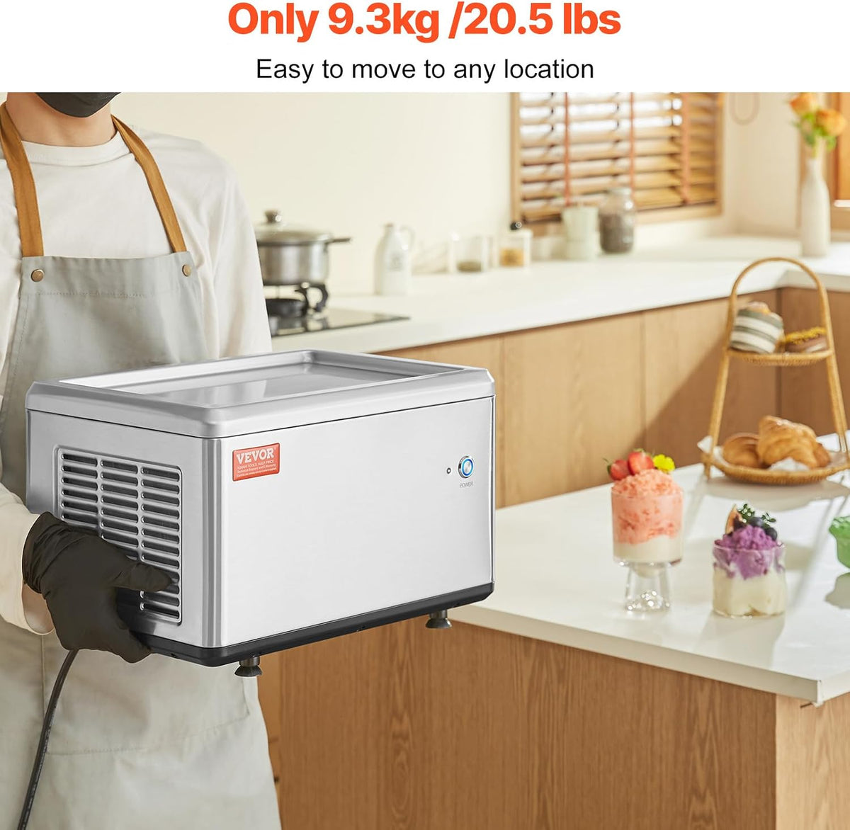 Fried Ice Cream Machine, 12.6" x 8.5" 120W Stir-Fried Ice Cream Roll Maker with Compressor and 2 Scrapers