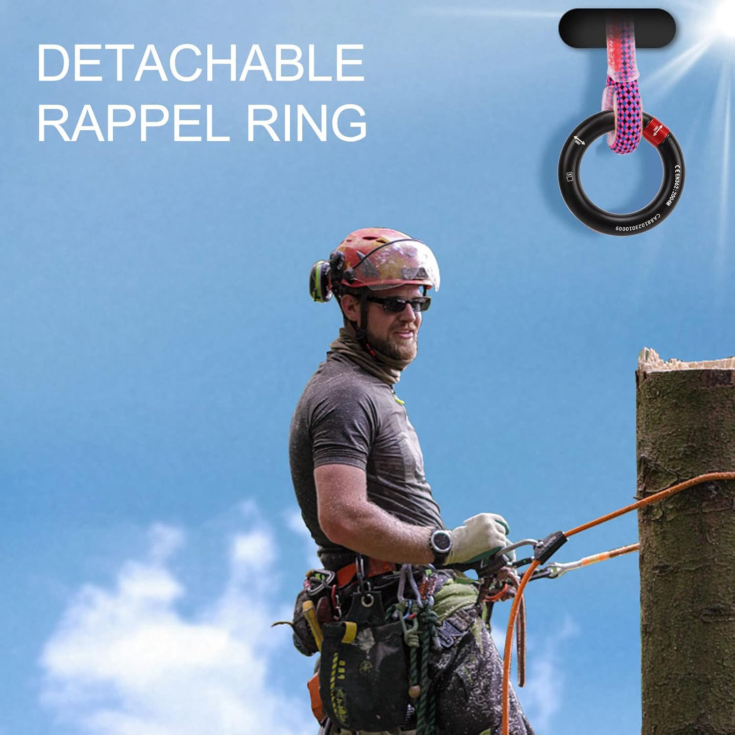Rappel Ring Connector, Detachable Connector for Rock Climbing, Arborist, Hammock Connection Point, 12mm Opening (Black)