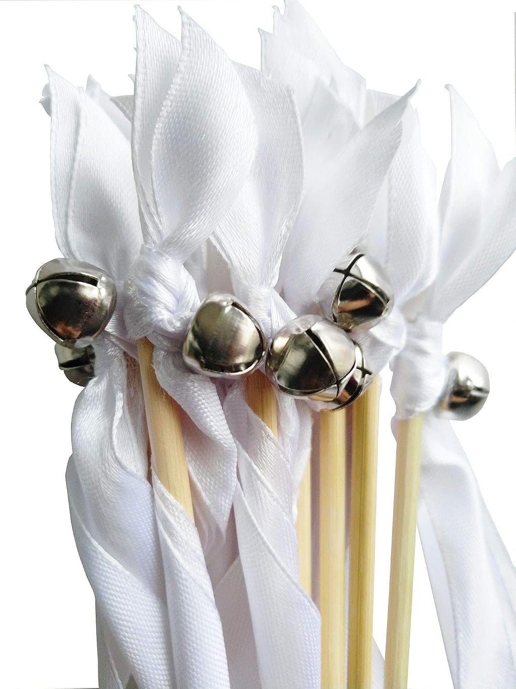 50PCS Ribbon Wands with Triple Ribbon and Silver Bell Party Wand Party Favors Streamers Ribbon Sticks Magic Fairy