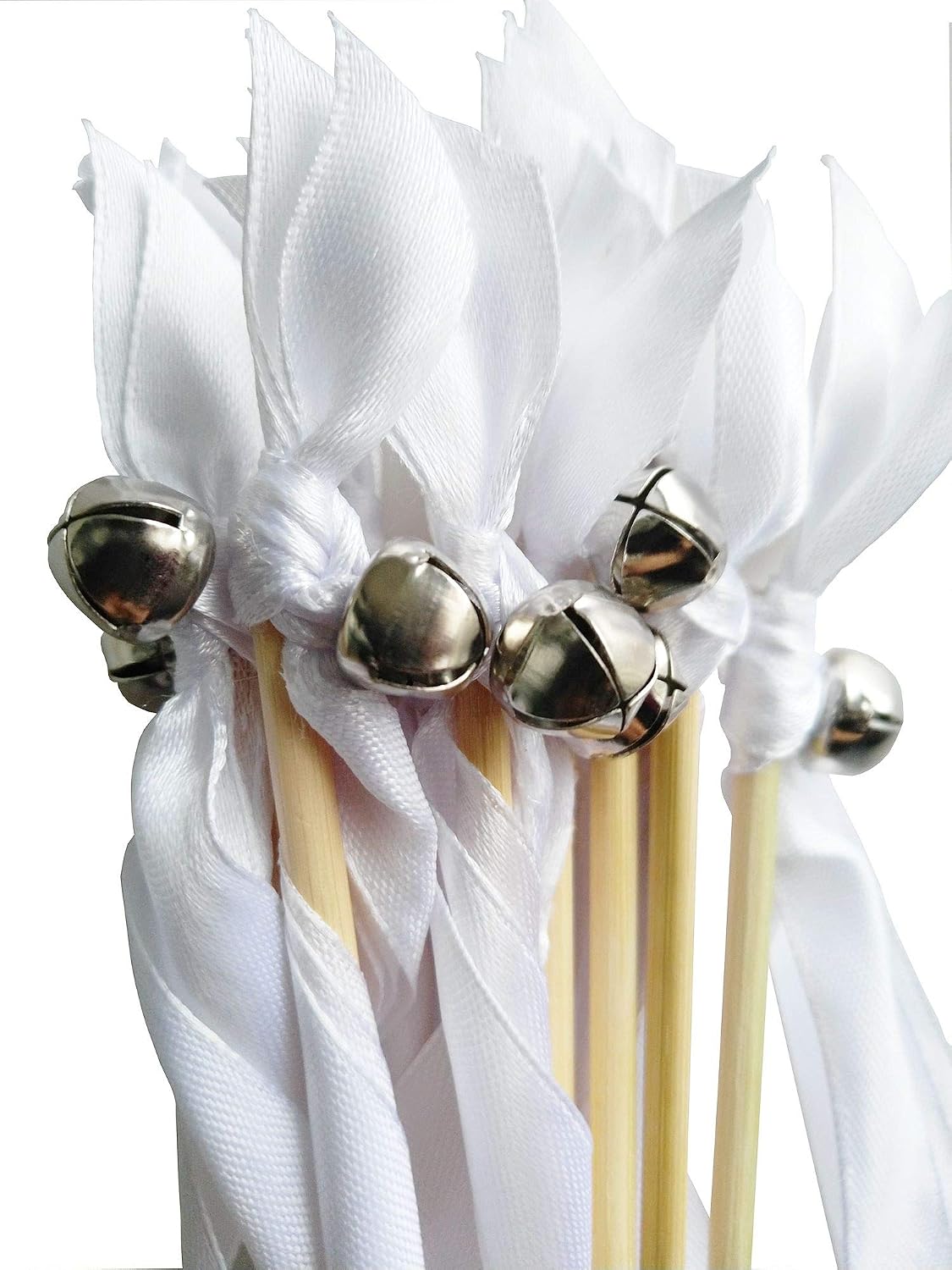 50PCS Ribbon Wands with Triple Ribbon and Silver Bell Party Wand Party Favors Streamers Ribbon Sticks Magic Fairy