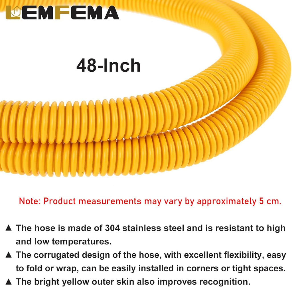 48"Gas Hose Connector Kit Gas Line for Dryer, Water Heater, Stove