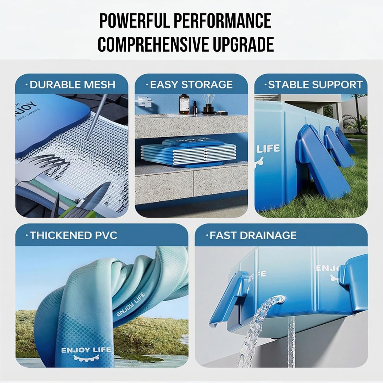 Foldable Swimming Pool, Rectangular Above Ground Swimming Pool for Outdoor Family Square Pool with Drain Plug and