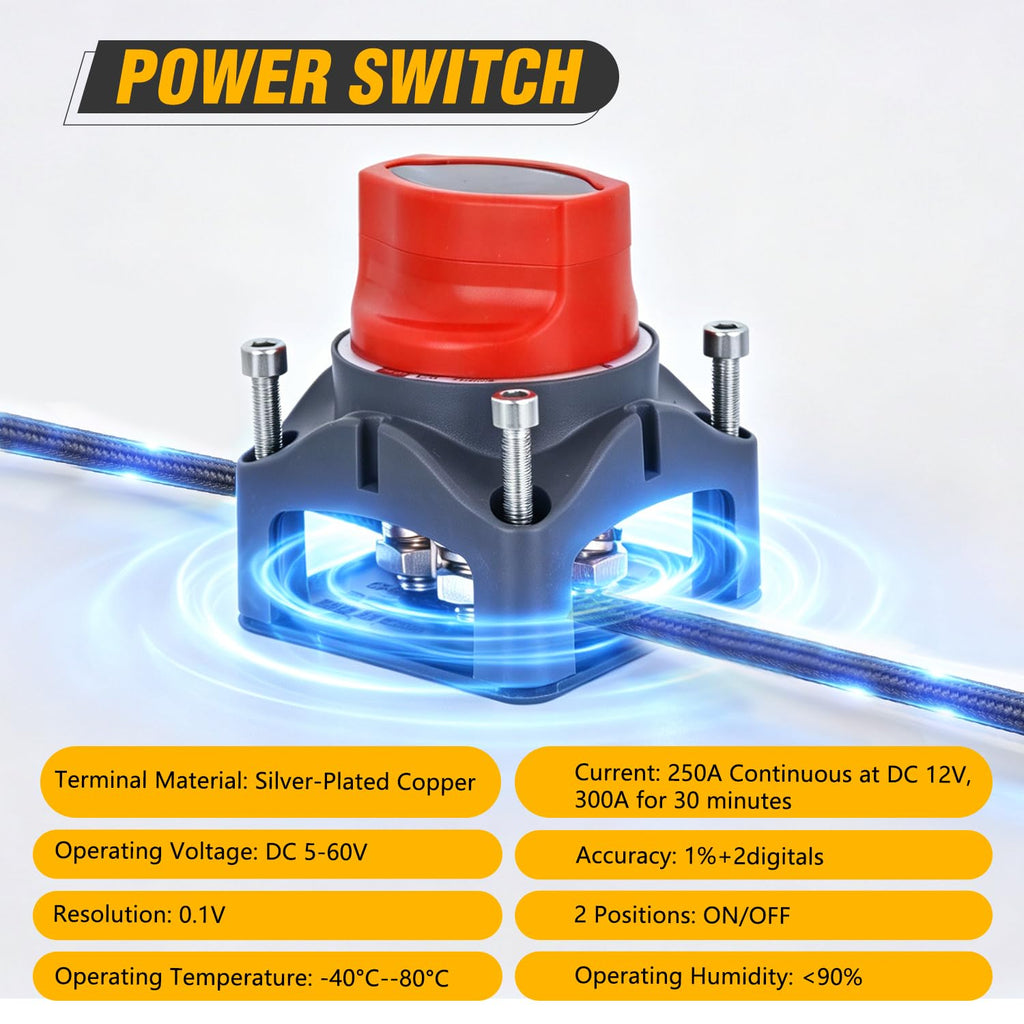 Nilight 250A Battery Disconnect Switch 12V-48V with LED Voltage Display