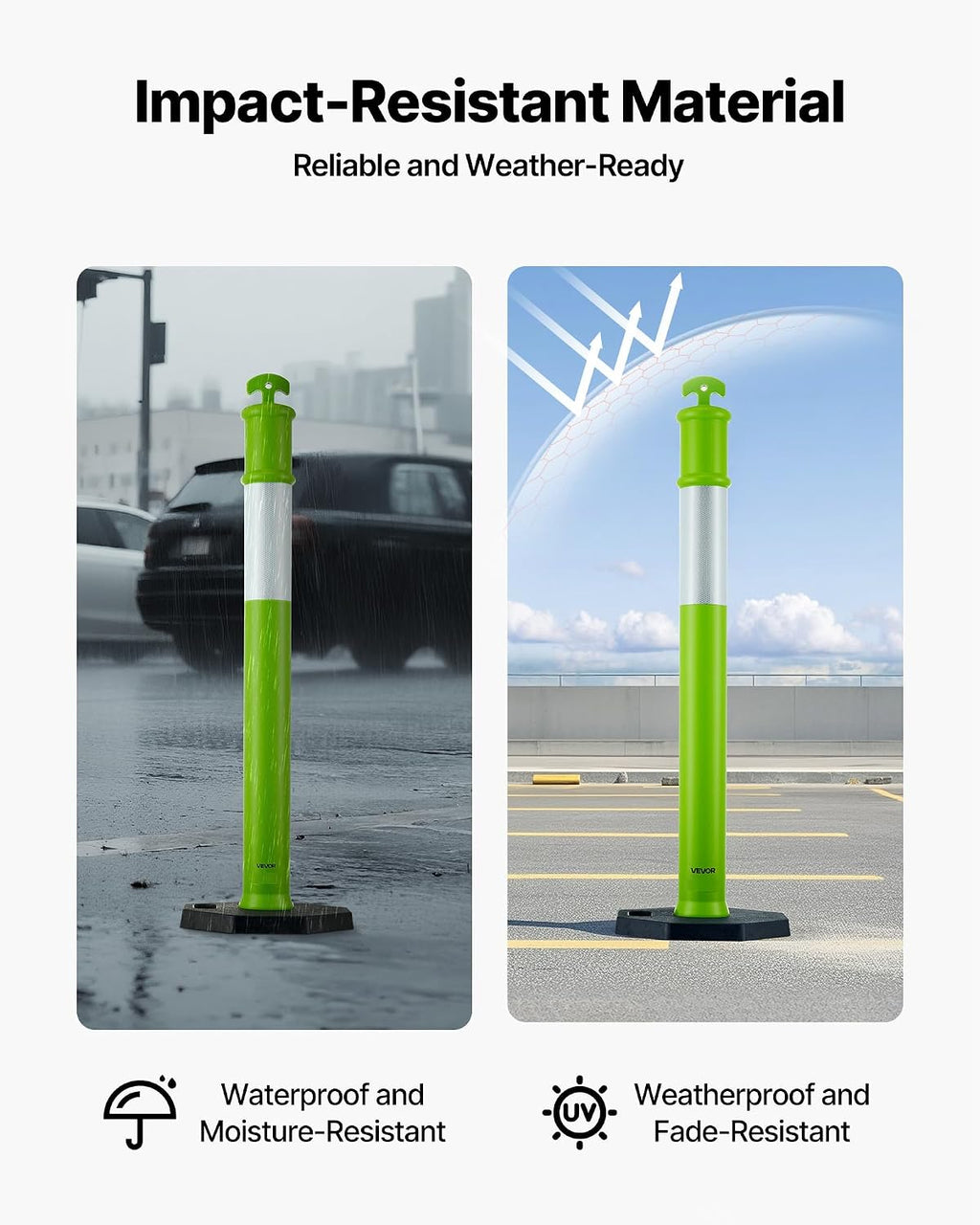 3 Pack Traffic Delineator Posts, 45 inches Traffic Safety Cones with Weighted Base and Reflective Strips, Heavy Duty
