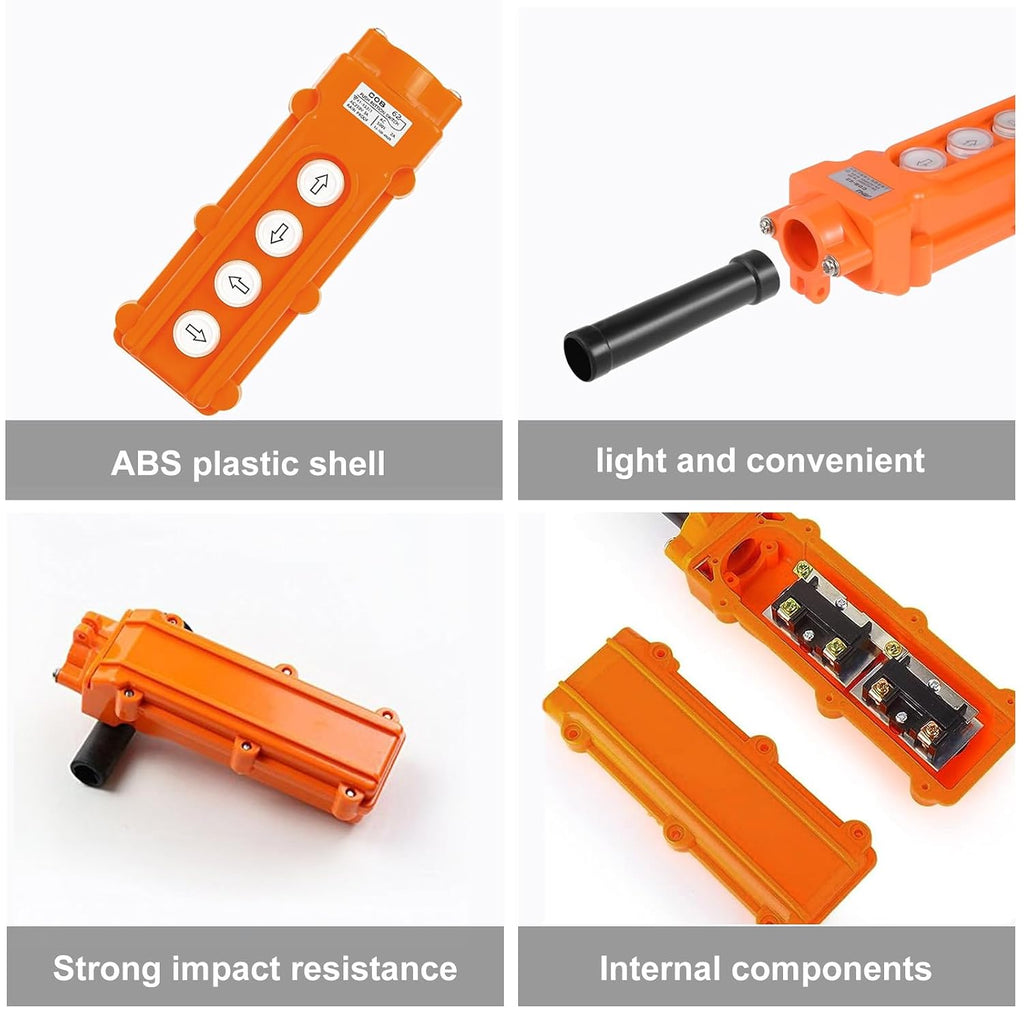 4 Ways Hoist Crane Push Button Switch Rainproof COB-62, 250V, 5 Amp, 500V, 2 Amp, Orange Hoist Pendant Switch with Rubber Cable Barrel