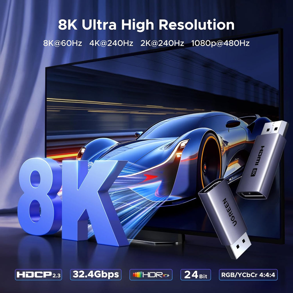8K@60Hz 2K@240Hz Active DisplayPort to HDMI Unidirectional Adapter | Support 4K@240Hz, DP 1.4 PC to HDMI 2.1, HDCP