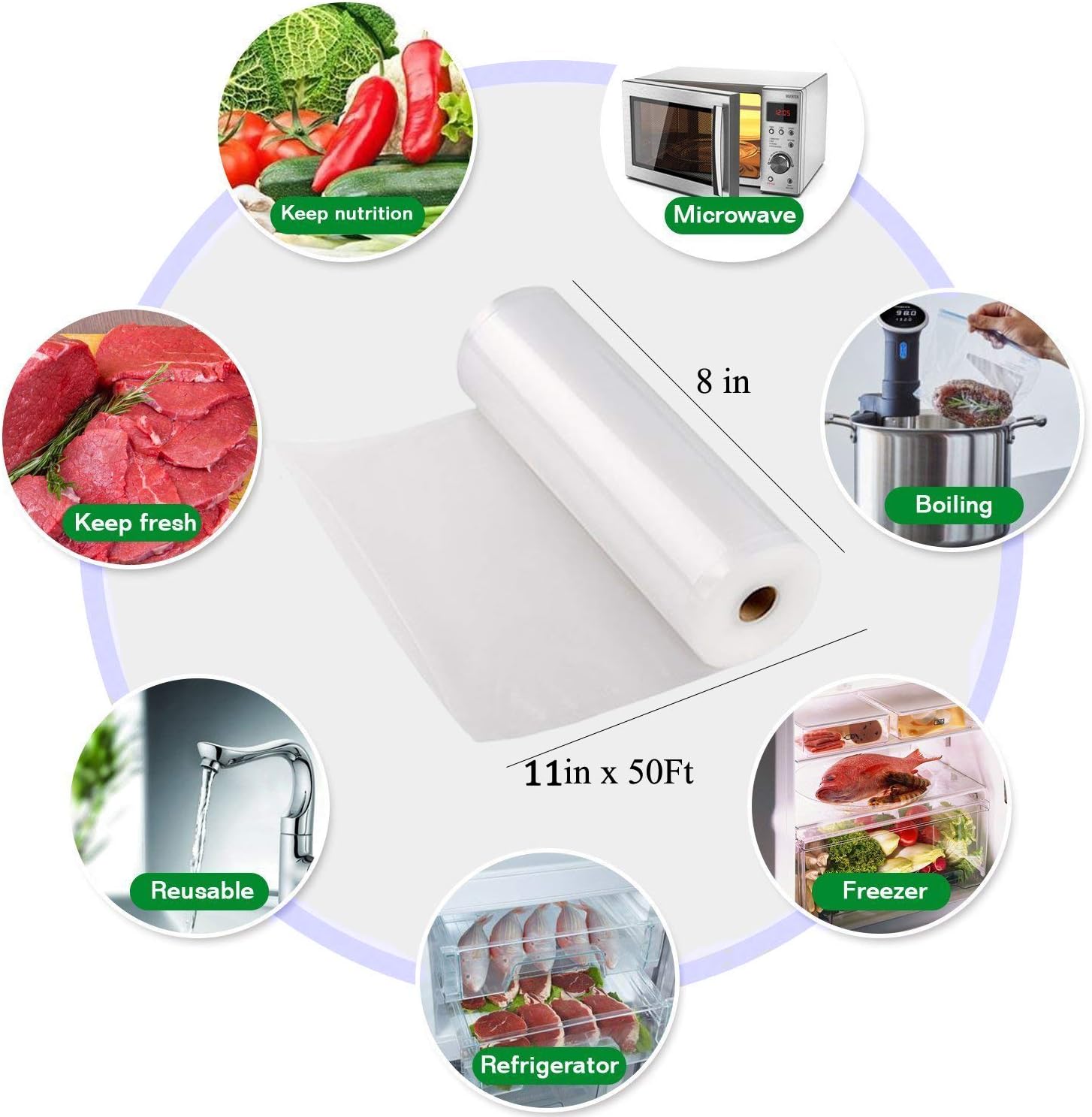 Vacuum Sealer Bags - 2 Pack 11" x 50' Commercial Grade Sealer Saver Rolls for Foodsaver and Sous Vide (Total 100 feet)