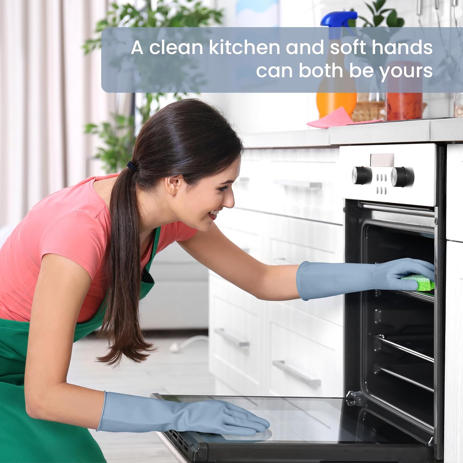 Rubber Cleaning Gloves for Dishwashing, 4 Pairs Reusable Kitchen Gloves for Washing Dishes and Household Cleaning