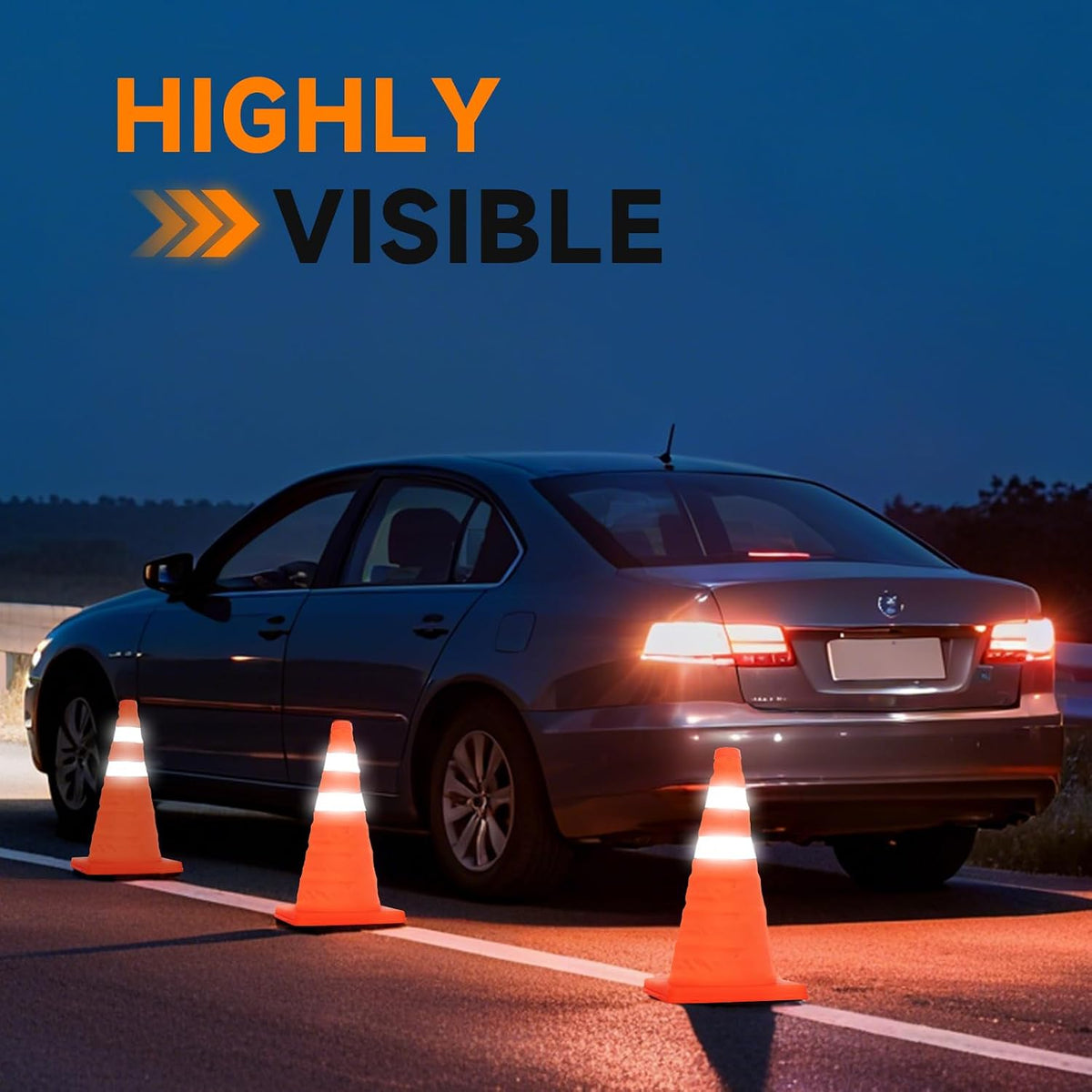 Collapsible Traffic Safety Cones, [4 Pack] 28 Inch Orange Cones, Multi Purpose Pop-up Cones with Reflective Collar