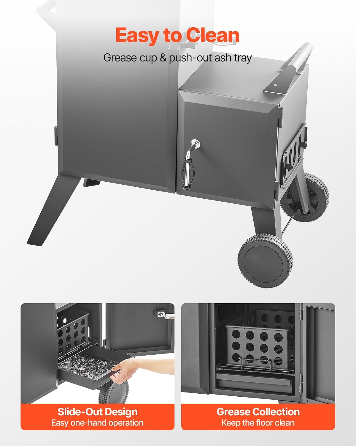 Charcoal Offset Smoker, Heavy-Duty Steel BBQ Offset Smoker with Side Firebox, Movable Outdoor Barbecue Smokers with 6