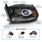 for 2009-2018 Dodge Ram 1500 2500 3500 BOTH Models Switchback LED Polished Black Replacement Projector Headlight