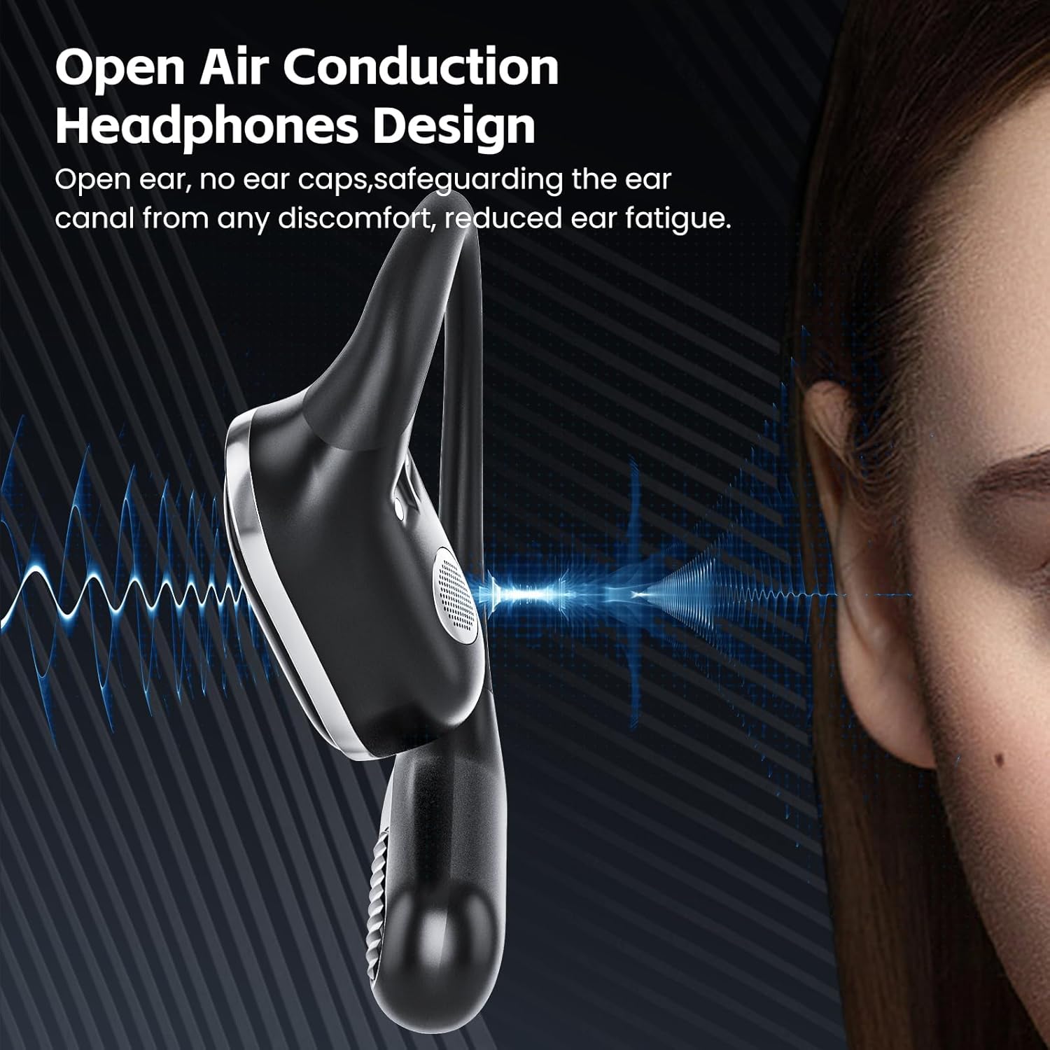 Open Ear Wireless Earbuds Bluetooth Headphones, 80H Playtime Stereo Ear Buds with ENC Noise Cancelling, Fast