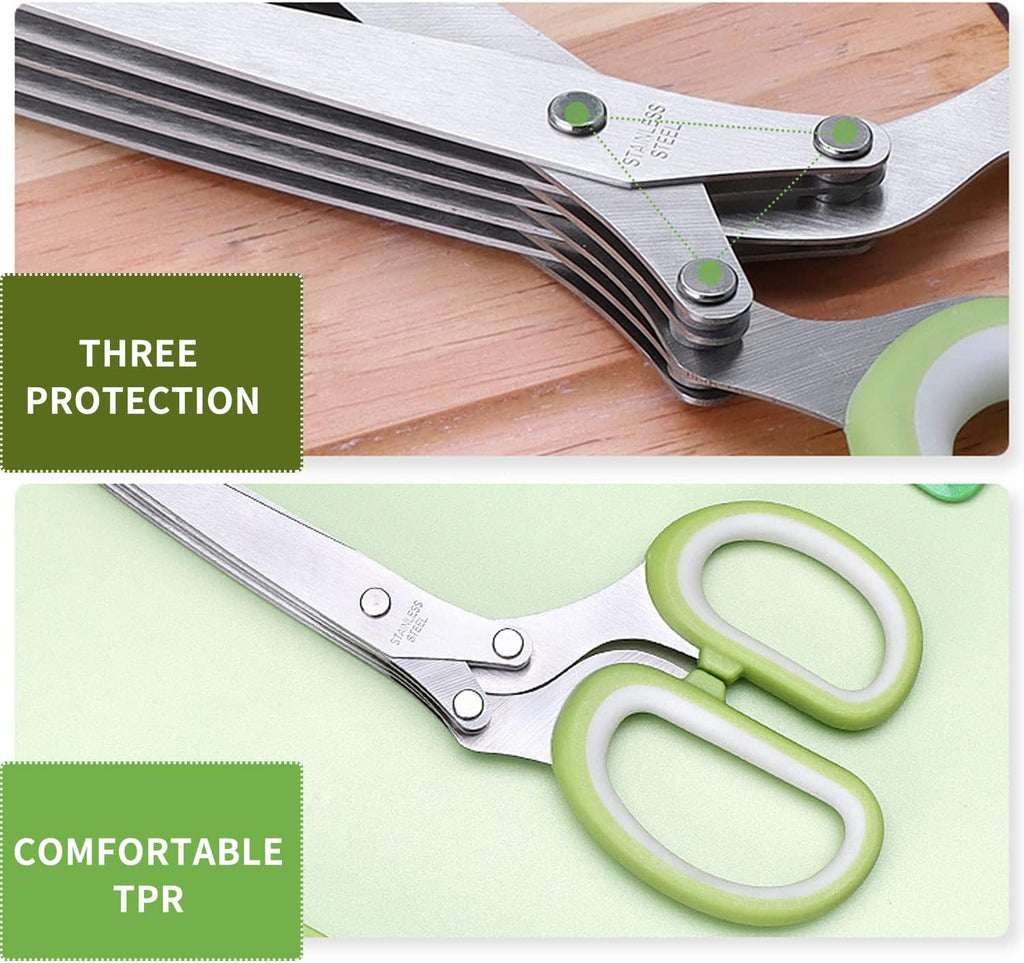 Herb Scissors Set,Multipurpose 5 Blade Kitchen Herb Cutter with Safety Cover and Cleaning Comb for Cutting Shredded