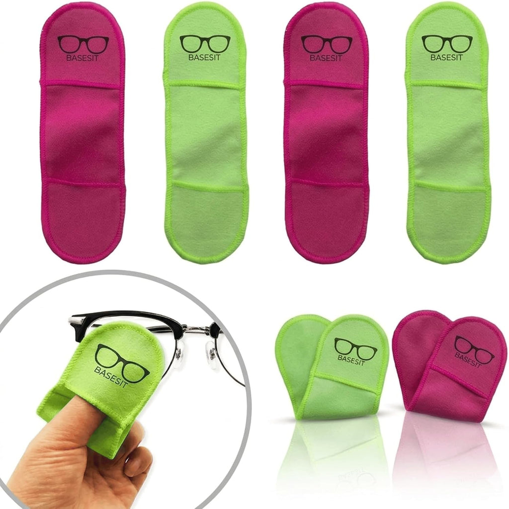 Finger Grip Eyeglass Cleaner (4 Pack) – Premium Microfiber Glasses Cleaning Cloth for Eyeglasses, Sunglasses, Phone