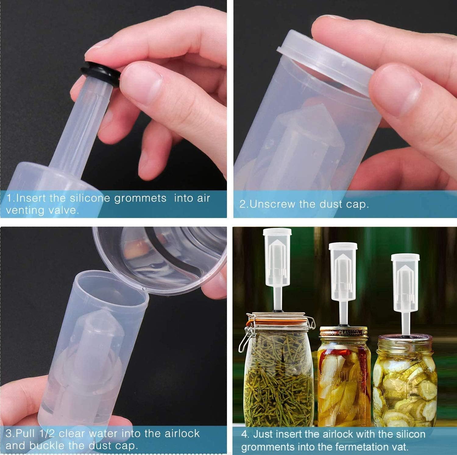 Airlock Set for Fermentation,12 Pieces Silicone Grommets and 6 Pieces Plastic Airlock for Preserving,Brewing, Beer