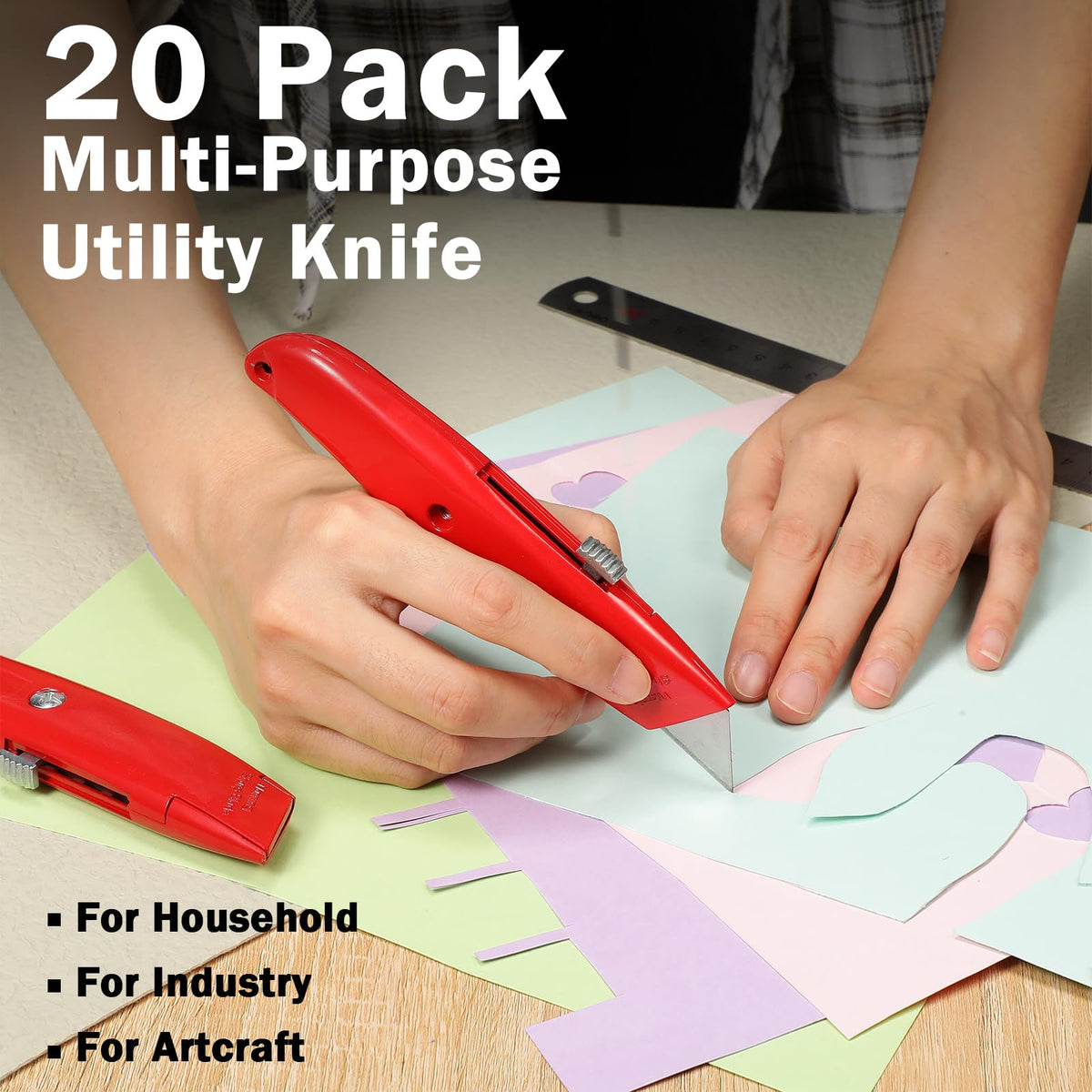20 Pcs Box Cutter Bulk Retractable Utility Knife, 4 Colors