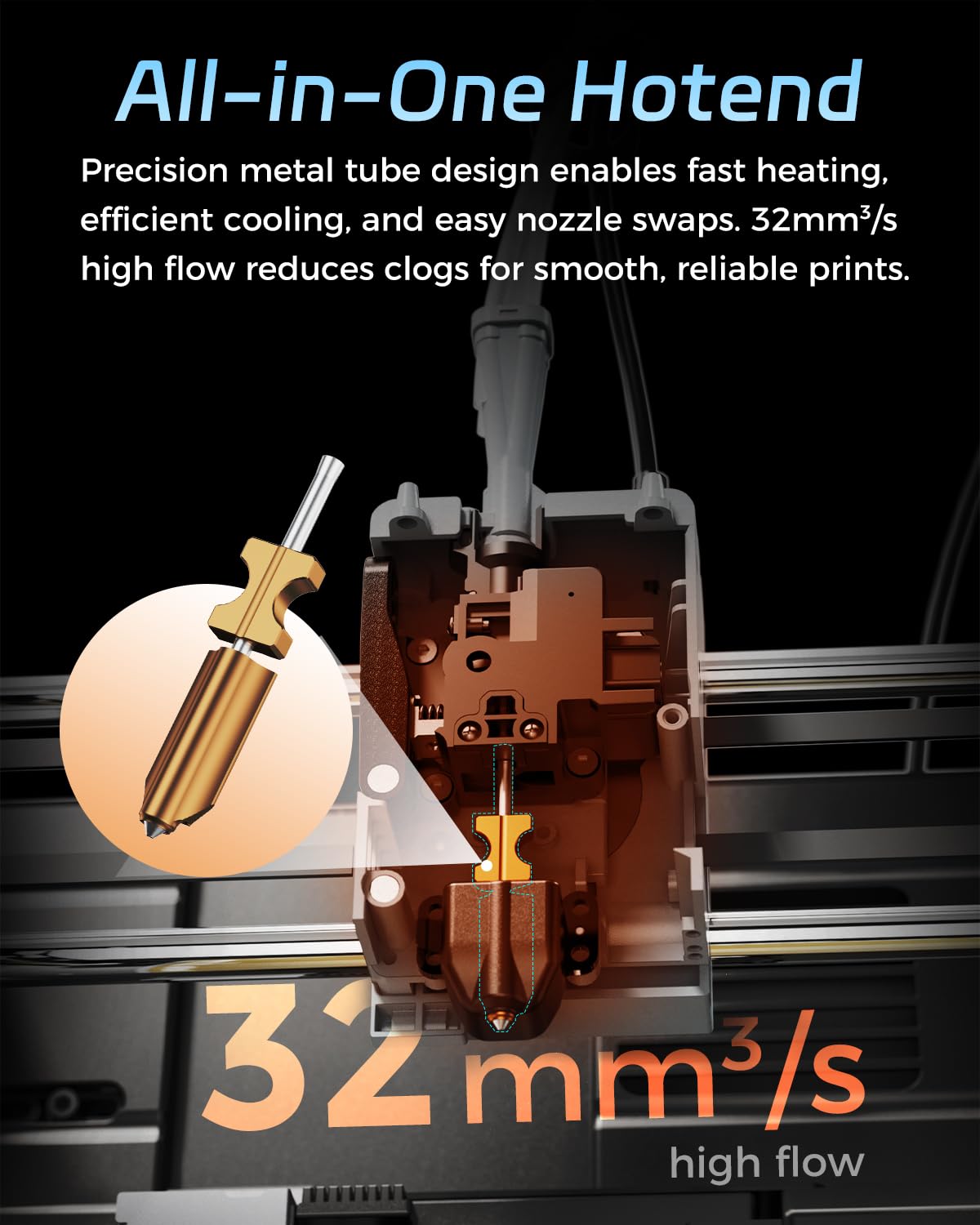 AD5X 3D Printer Hardened Nozzle, High Flow 32mm³/s Hotend Kit, High-Speed 3D Printer Part (Hardened-0.6 mm)