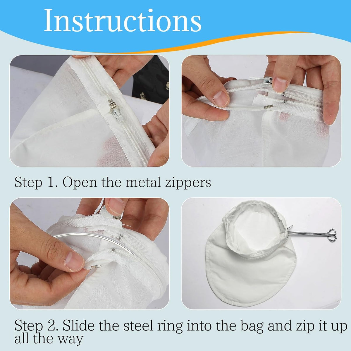 Fine Mesh Strainer, 3Pcs Cloth Strainer Bags with Steel Handle