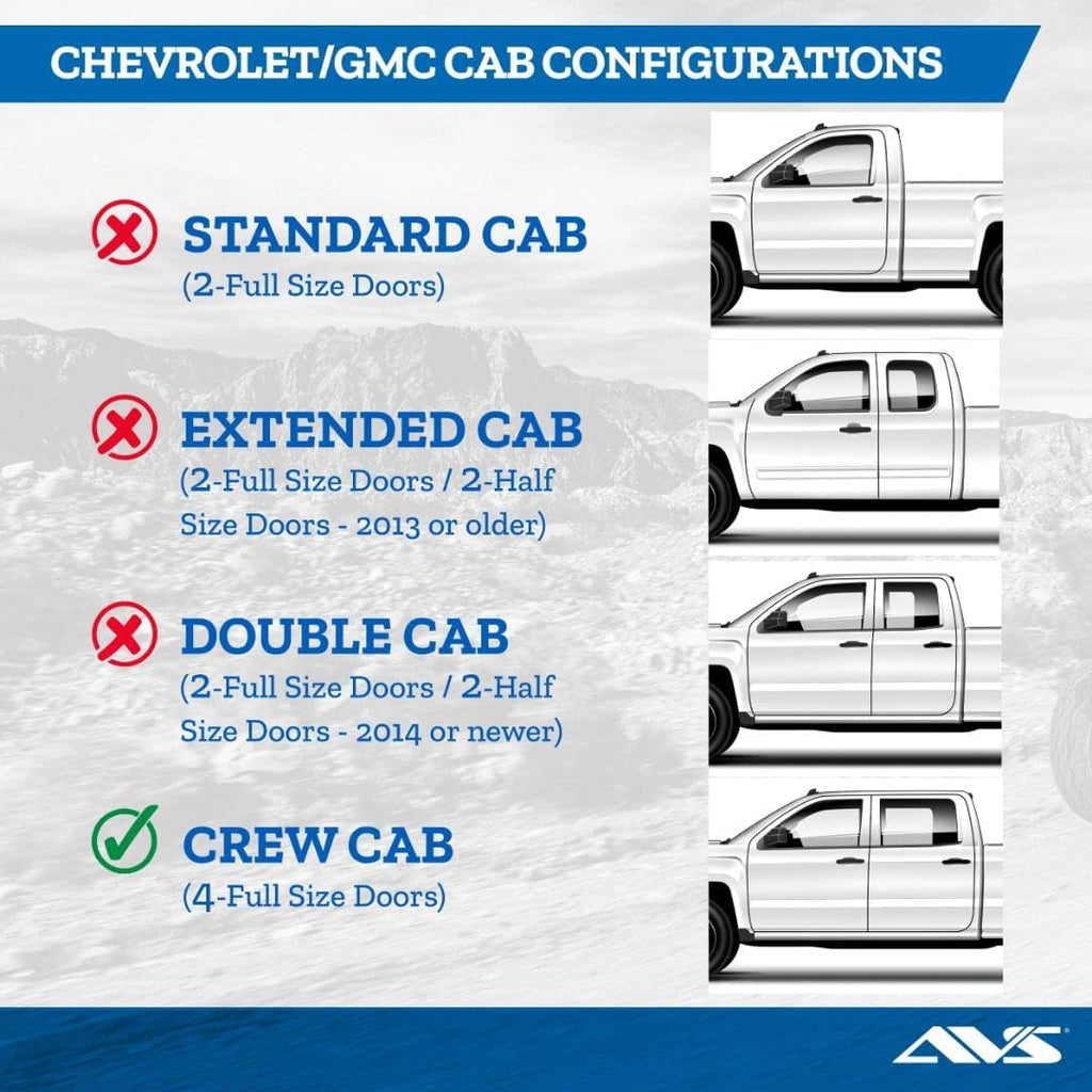 Auto Ventshade [AVS] in-Channel Rain Guards for 2019-2026 Chevrolet/GMC Silverado/Sierra 1500, 2020-2026 Silverado/Sierra 2500/3500, Crew CAB ONLY | Window Vent Visors, 4 pcs. - Smoke | 194805