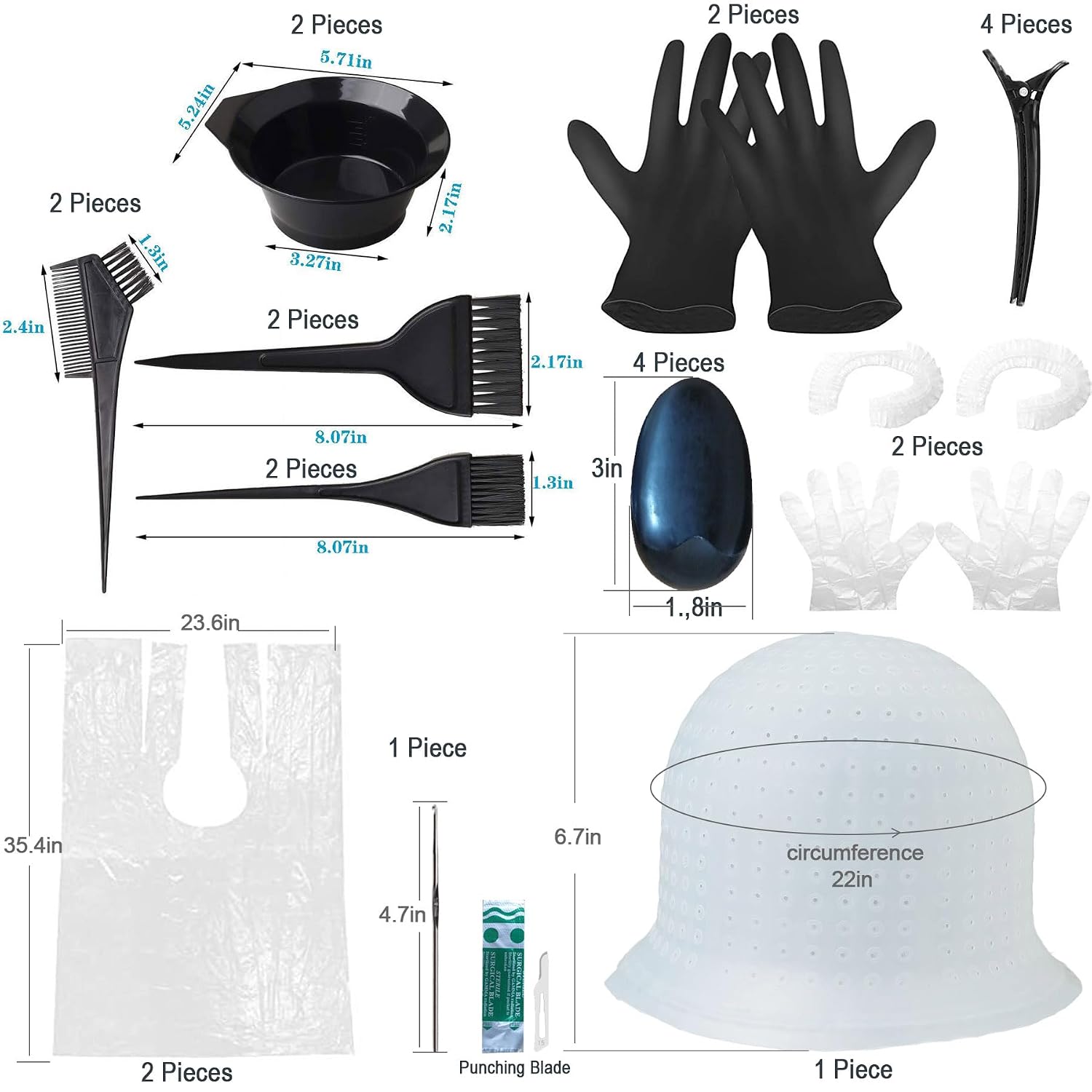 Silicone Highlight Caps for Color Hair 24 Pcs, Reusable Highlighting Caps with Hooks & Salon Hairdressing Dyeing
