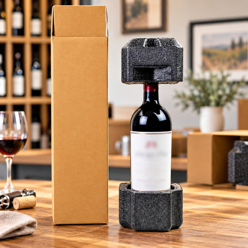 Single Bottle Wine Shipping Box with Protective Foam Insert, Recyclable Corrugated Mailer, Fits Most 750ml Wine