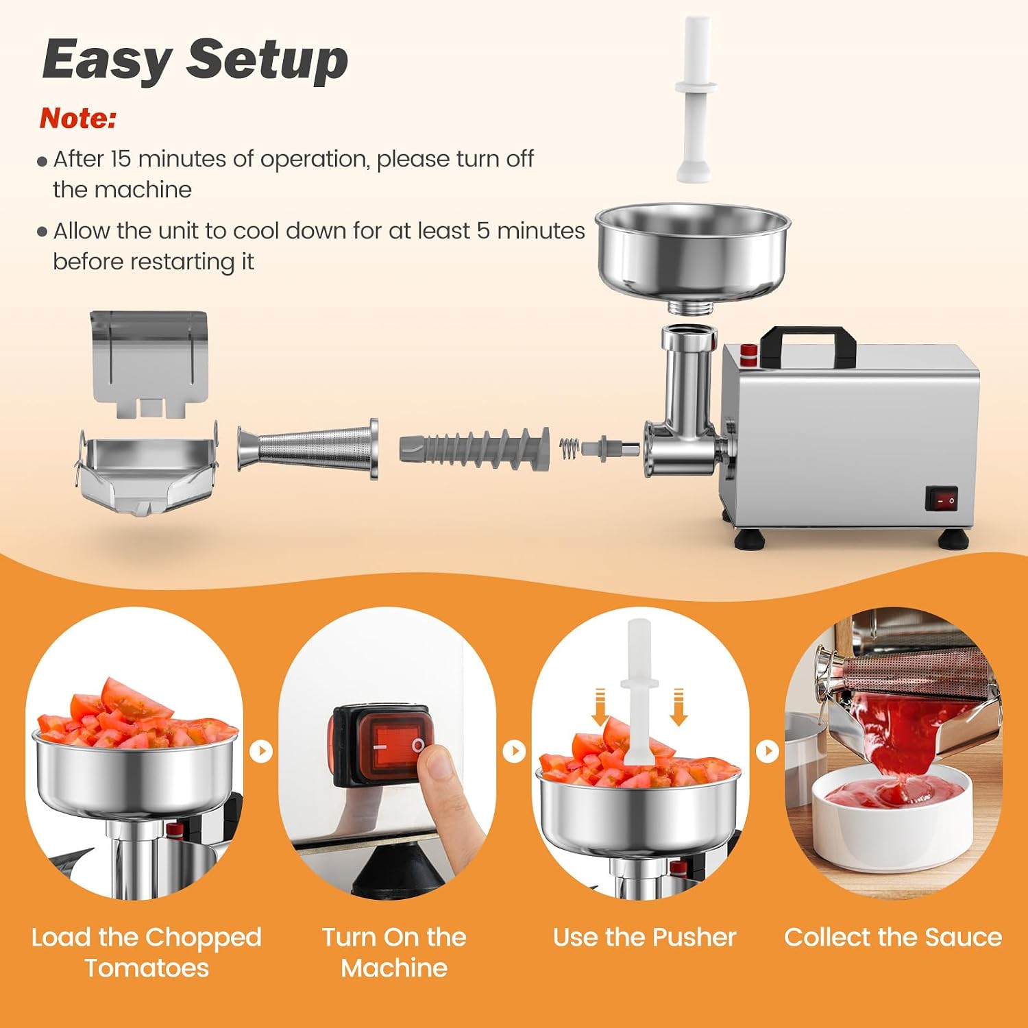 450W Electric Tomato Strainer Machine, 110-120V Commercial Grade Stainless Steel Saucer Maker, 200-350 lbs/h Food